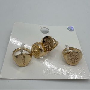 NWT Forever 21 Rings Floral Flowers Chunky Gold Size 8 Womens